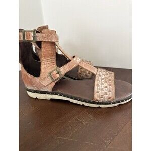 Roan Bed Stu Womens Brown Leather Lyssa Woven Ankle Strap Sandals 8.5 Boho